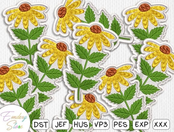 Rudbeckia Floral Embroidery Design Patches